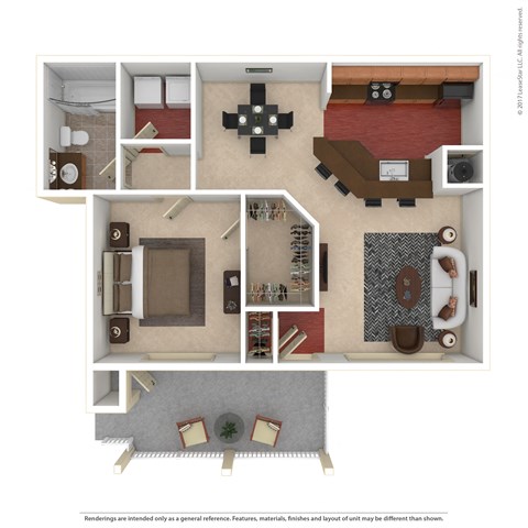 Floor plan for 1 bed, 1 bath, 944 sqft